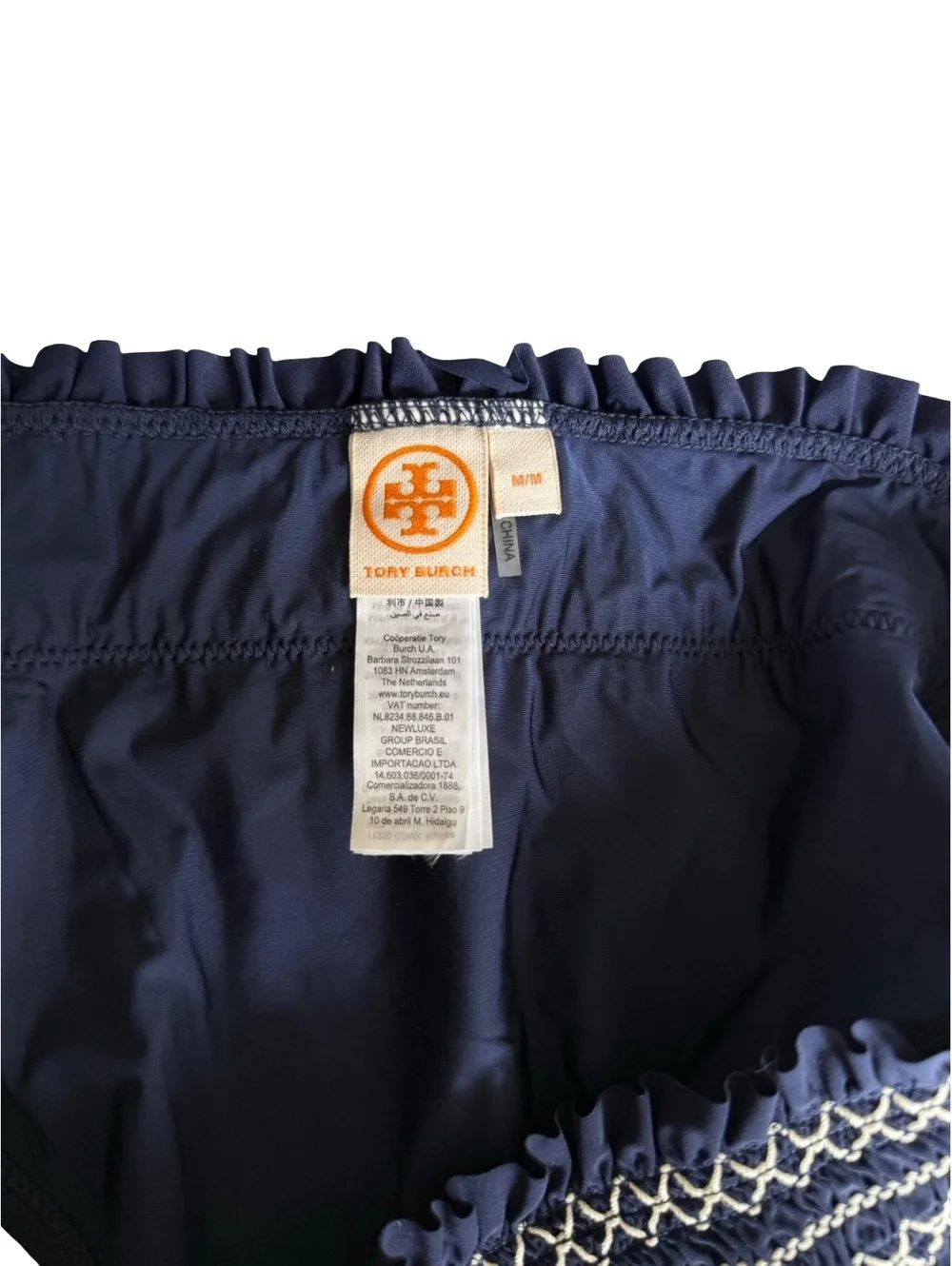 Tory Burch Navy Blue Smocked Costa Bikini Bottom Size M